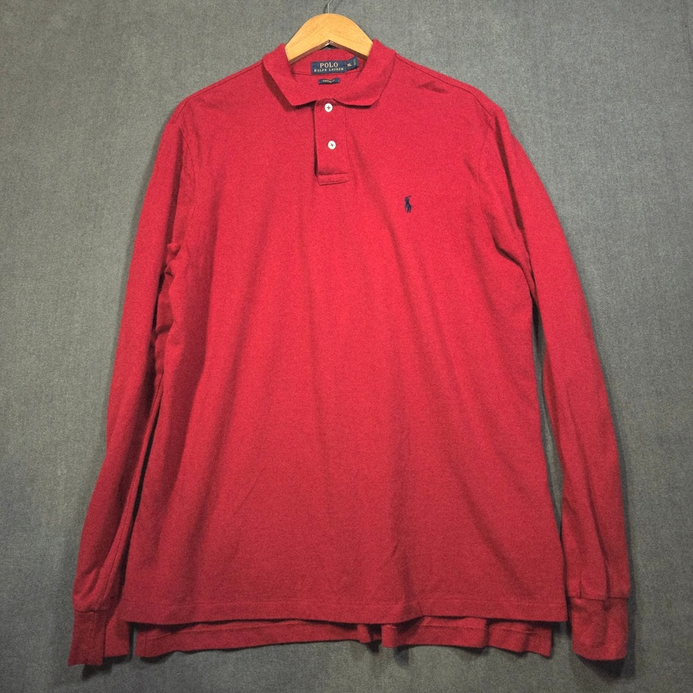 Polo Ralph Lauren Long Sleeve Polo Mens XL Red Custom Fit Pique Pony Logo